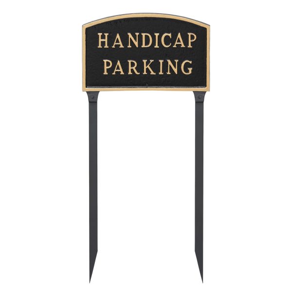 13" x 21" Large Arch Handicap Parking Statement Plaque Sign with 23" lawn stake, Black with Gold Lettering