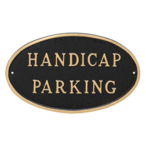 6" x 10" Small Oval Handicap Parking Statement Plaque Sign Black with Gold Lettering