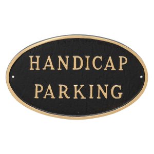 6" x 10" Small Oval Handicap Parking Statement Plaque Sign Black with Gold Lettering