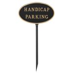 8.5" x 13" Standard Oval Handicap Parking Statement Plaque Sign with 23" lawn stake, Black with Gold Lettering