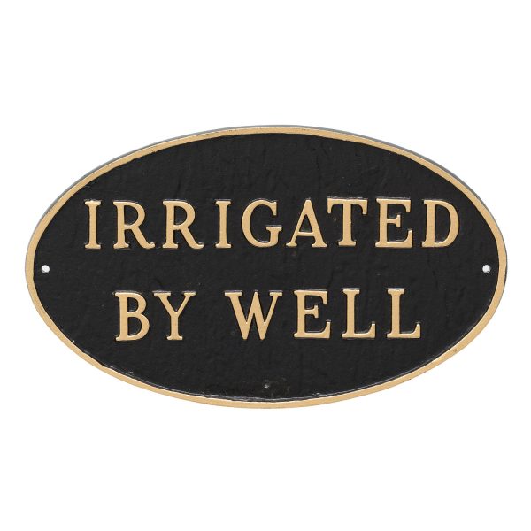 6" x 10" Small Oval Irrigated By Well Statement Plaque Sign Black with Gold Lettering