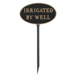 8.5" x 13" Standard Oval Irrigated By Well Statement Plaque Sign with 23" lawn stake, Black with Gold Lettering