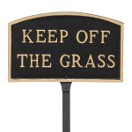 5.5" x 9" Small Arch Keep off the Grass Statement Plaque Sign with 23" lawn stake, Black with Gold Lettering