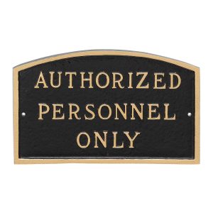 13" x 21" Large Arch Authorized Personnel Only Statement Plaque Sign Black with Gold Lettering