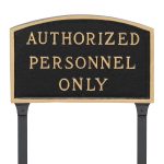 13" x 21" Large Arch Authorized Personnel Only Statement Plaque Sign with 23" lawn stake, Black with Gold Lettering