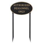 10" x 18" Large Oval Authorized Personnel Only Statement Plaque Sign with 23" lawn stake, Black with Gold Lettering