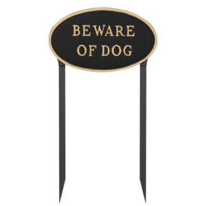 10" x 18" Large Oval Beware of Dog Statement Plaque Sign with 23" lawn stake