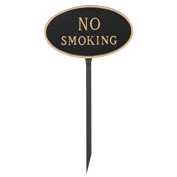 6" x 10" Small Oval No Smoking Statement Plaque Sign with 23" lawn stake