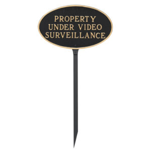 6" x 10" Small Oval Property Under Video Surveillance Statement Plaque Sign with 23" lawn stake