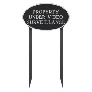 10" x 18" Large Oval Property Under Video Surveillance Statement Plaque Sign with 23" lawn Stakes