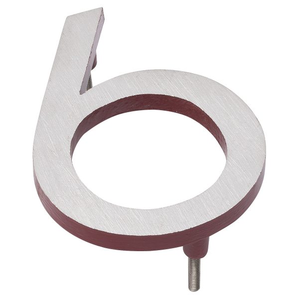 6" Satin Nickel/Brick Red Two Tone Aluminum floating or flat Modern House Numbers 0-9